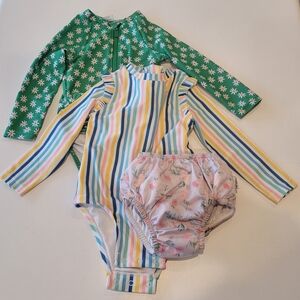 Toddler Swim Bundle, Two Girls Old Navy Swim Suits and Cloth Swim Diaper